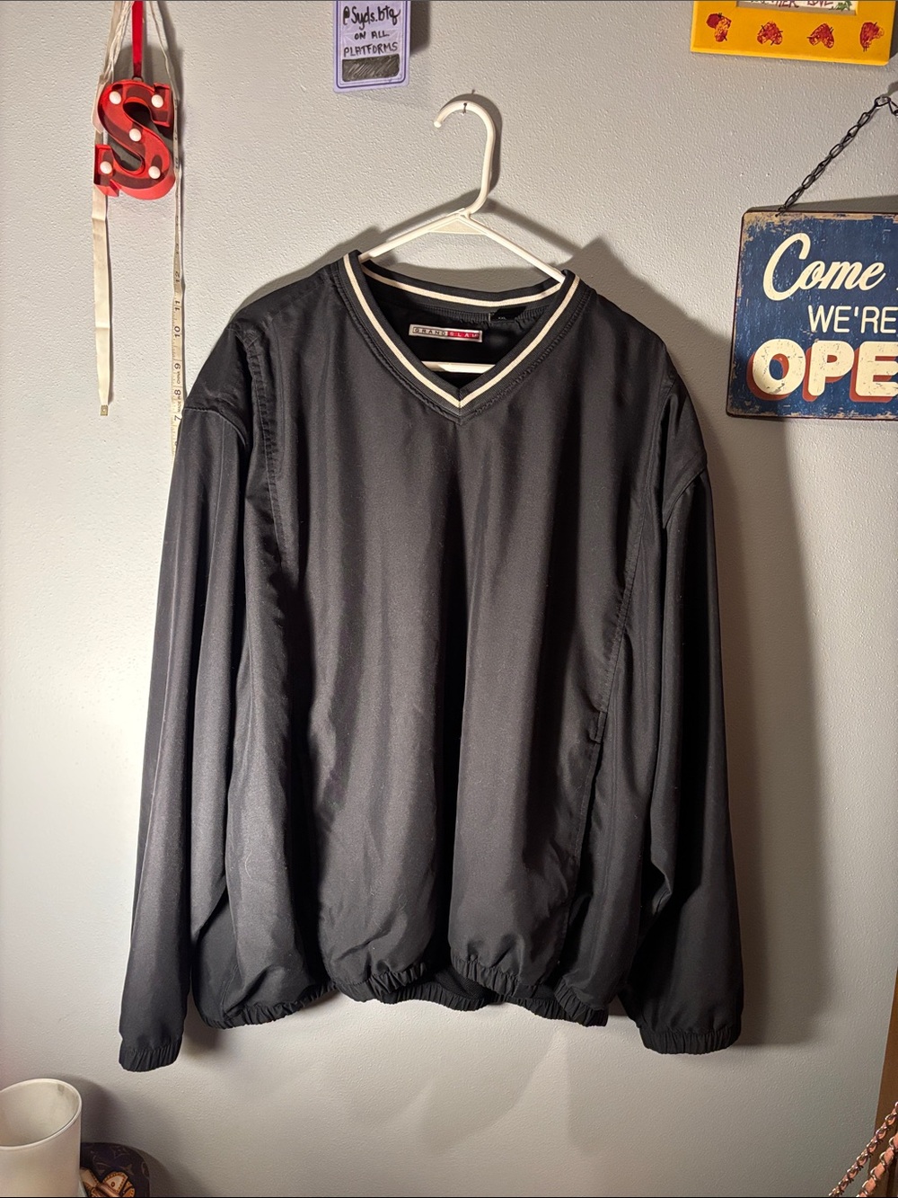 vintage Grand Slam Black Pullover Windbreaker with detachable sleeves
